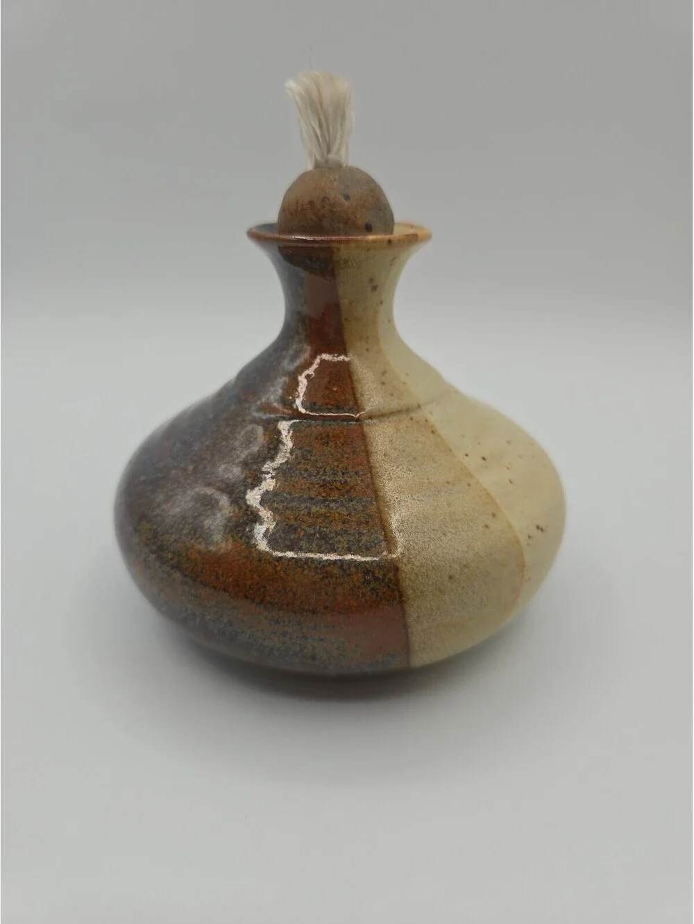 Vintage Hanselmann Pottery Stoneware Oil Lamp Signed